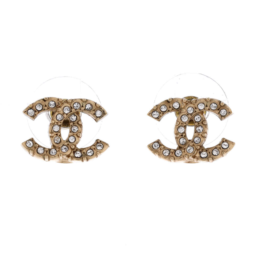 Chanel CC Stud Earrings Metal with Crystals